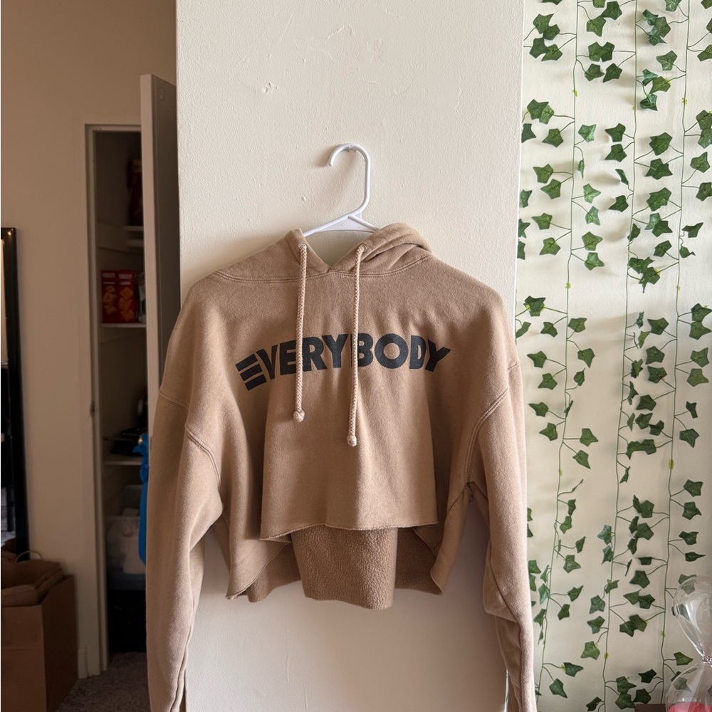 Tan Cropped Hoodie Sweater